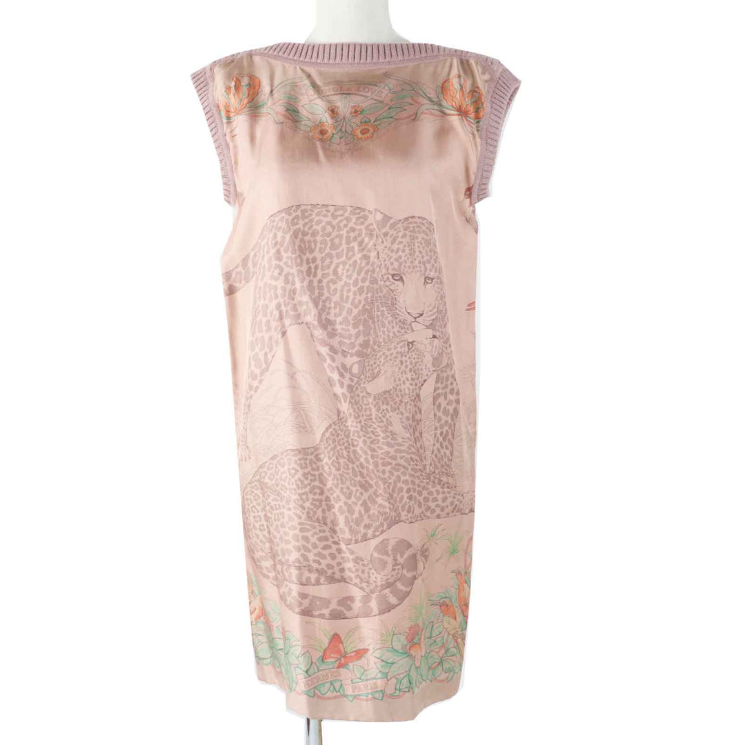 HERMES one piece Main: 100% silk, Main: 100% alpaca pink JUNGLE LOVE Women 36 Used Authentic