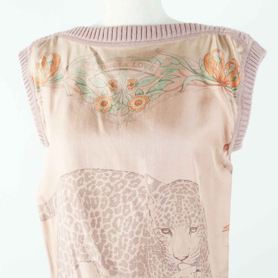 HERMES one piece Main: 100% silk, Main: 100% alpaca pink JUNGLE LOVE Women 36 Used Authentic
