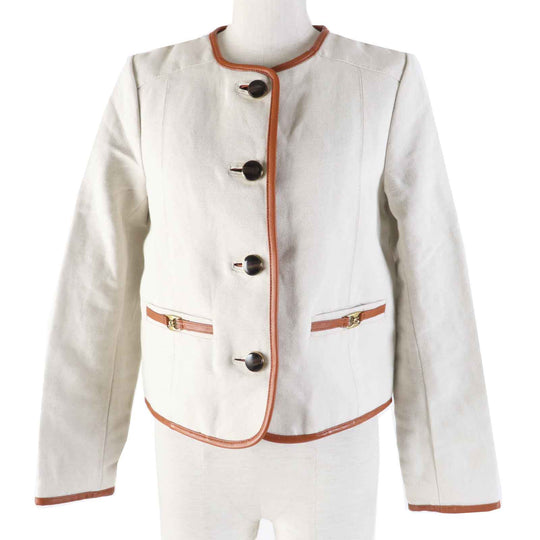 COACH No color jacket CT237 Outer: 51% cotton, Outer: 49% linen, Lining: 58% polyester, Lining: 42% rayon, Part: sheep leather Light Beige Camel Women XS Used Authentic