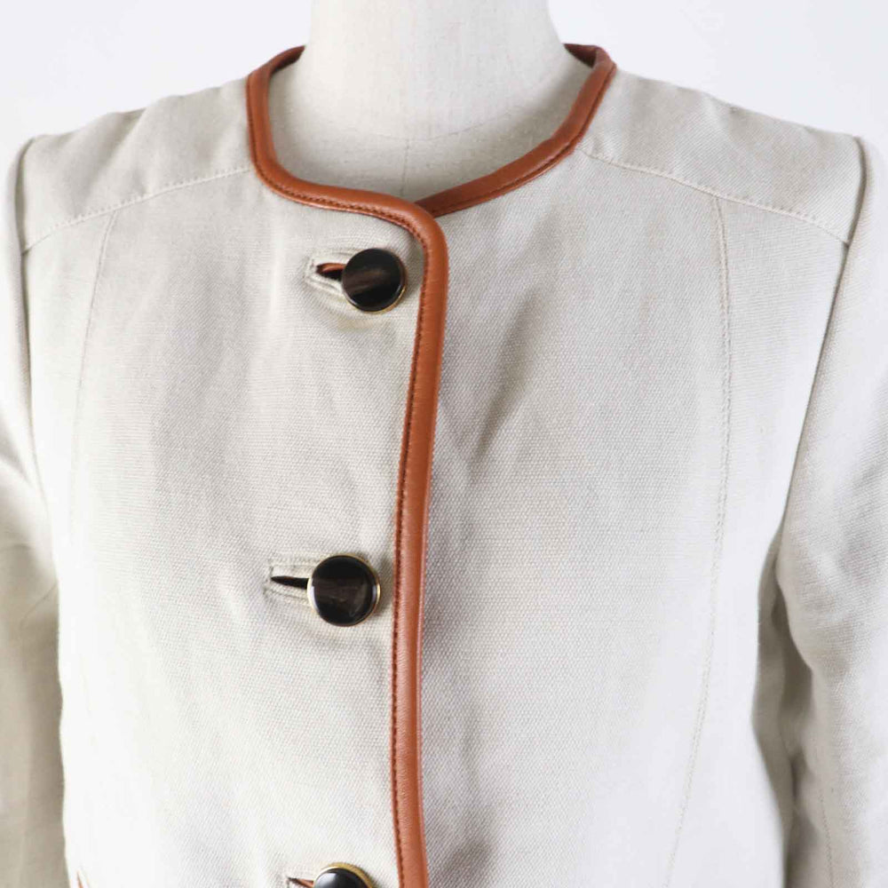 COACH No color jacket CT237 Outer: 51% cotton, Outer: 49% linen, Lining: 58% polyester, Lining: 42% rayon, Part: sheep leather Light Beige Camel Women XS Used Authentic