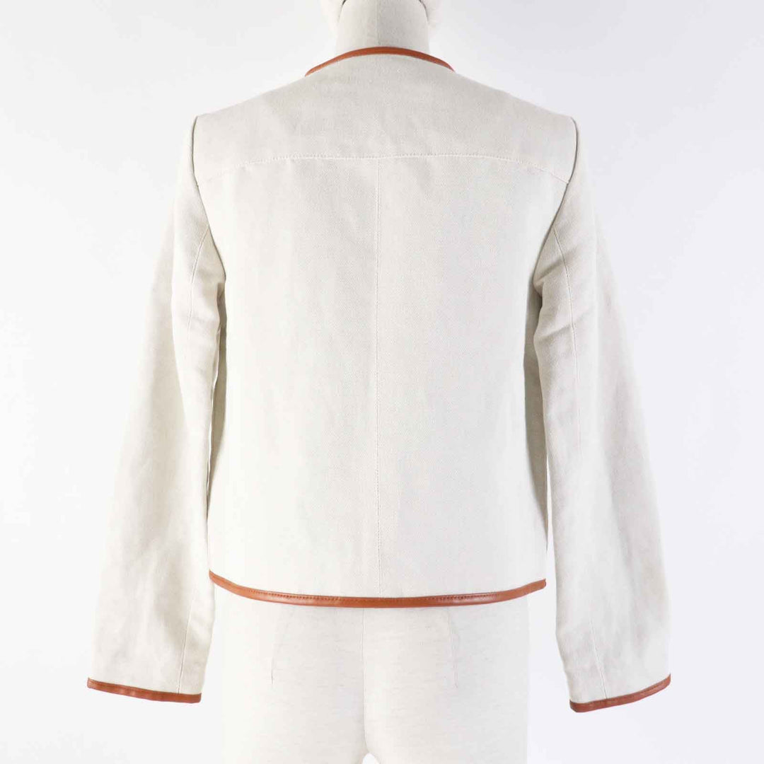 COACH No color jacket CT237 Outer: 51% cotton, Outer: 49% linen, Lining: 58% polyester, Lining: 42% rayon, Part: sheep leather Light Beige Camel Women XS Used Authentic