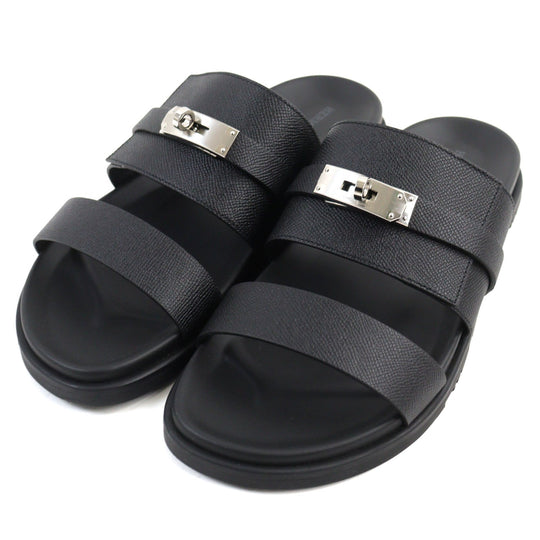 HERMES Sandals Main�FEpsom black Jackson mens 44 Used Authentic