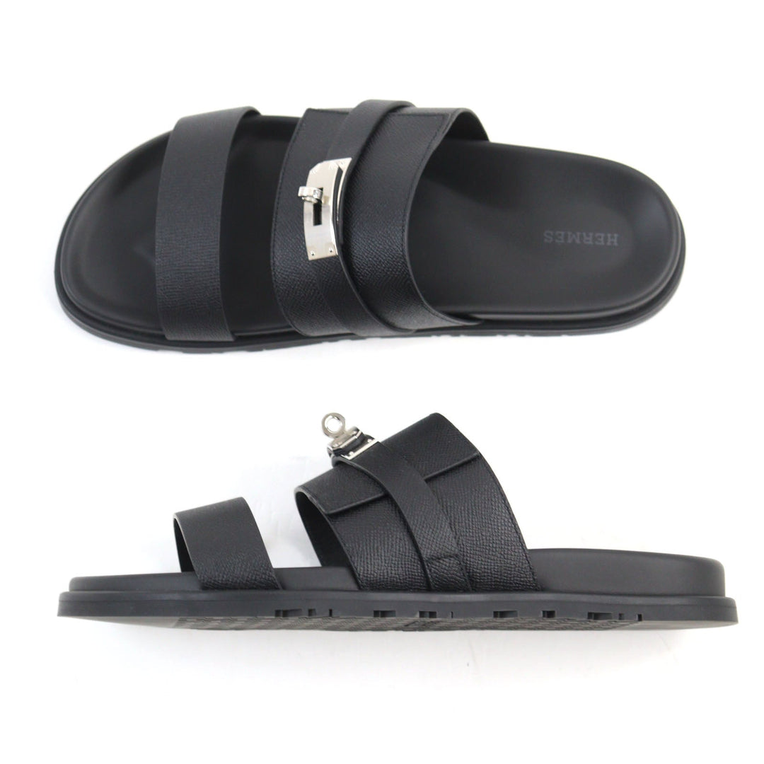 HERMES Sandals Main�FEpsom black Jackson mens 44 Used Authentic
