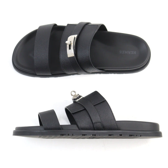 HERMES Sandals Main�FEpsom black Jackson mens 44 Used Authentic