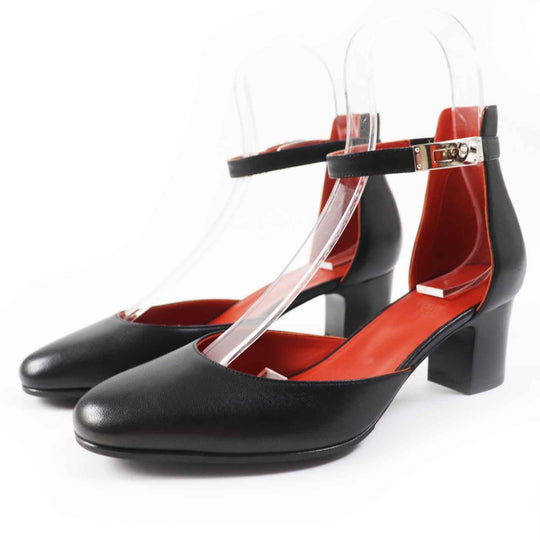 HERMES pumps Main: Leather black Baby 55 Women 37 1/2 Used Authentic