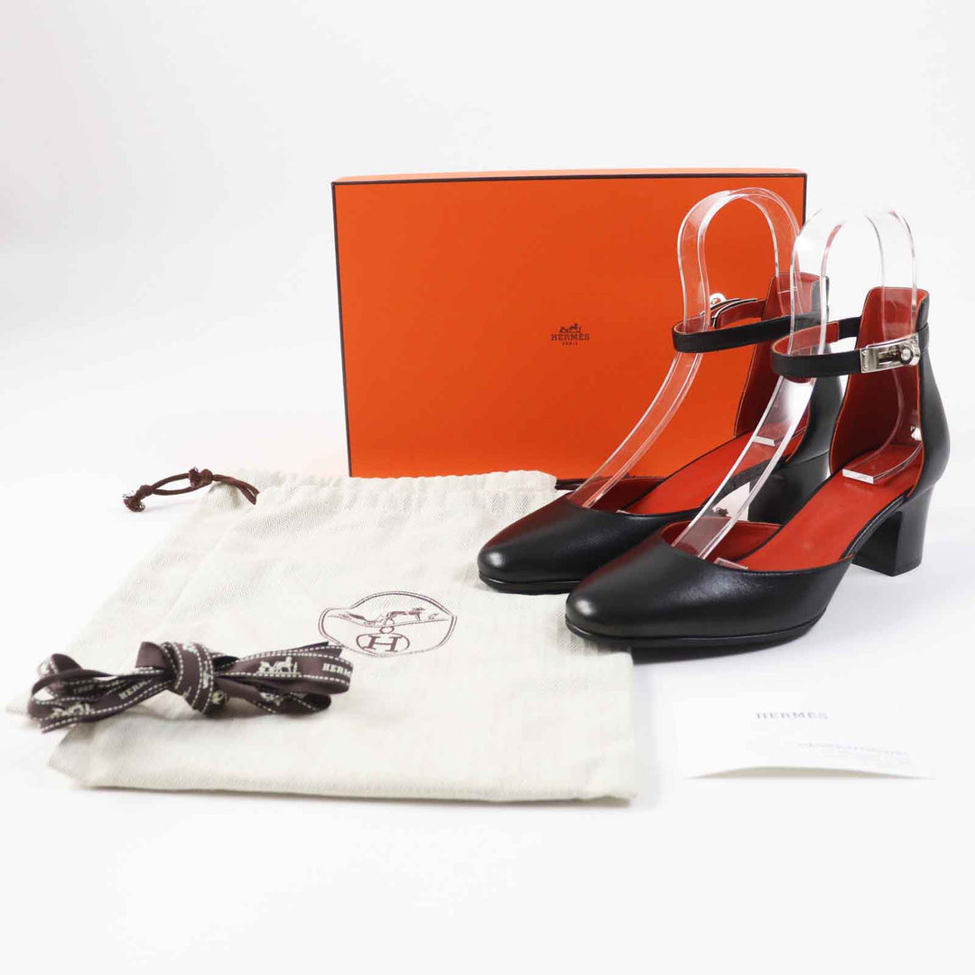 HERMES pumps Main: Leather black Baby 55 Women 37 1/2 Used Authentic