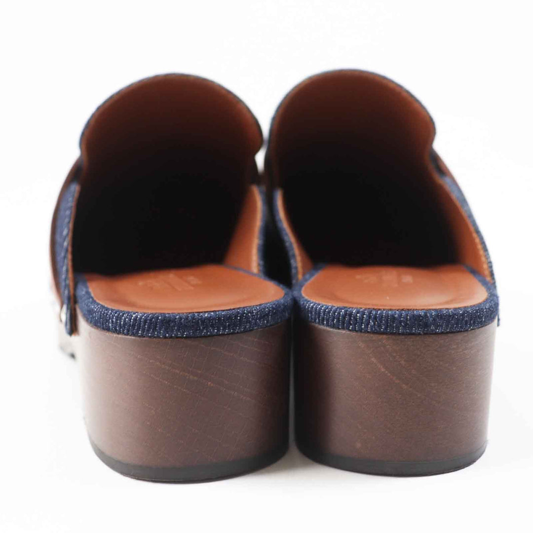HERMES Sandals Main: Denim, Part: Leather, Part: Wood Indigo blue Carlotta Women 35 Used Authentic