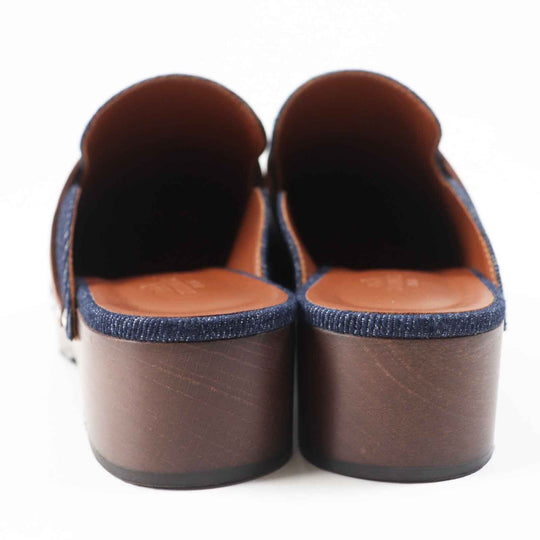 HERMES Sandals Main: Denim, Part: Leather, Part: Wood Indigo blue Carlotta Women 35 Used Authentic
