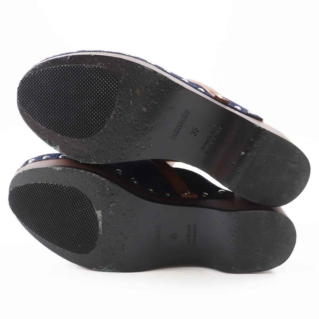HERMES Sandals Main: Denim, Part: Leather, Part: Wood Indigo blue Carlotta Women 35 Used Authentic