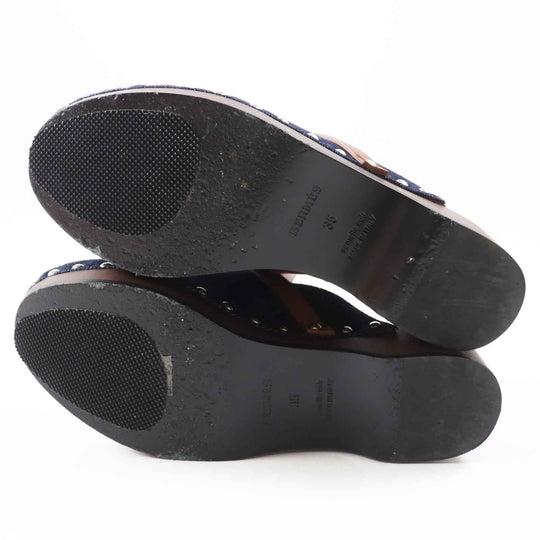 HERMES Sandals Main: Denim, Part: Leather, Part: Wood Indigo blue Carlotta Women 35 Used Authentic