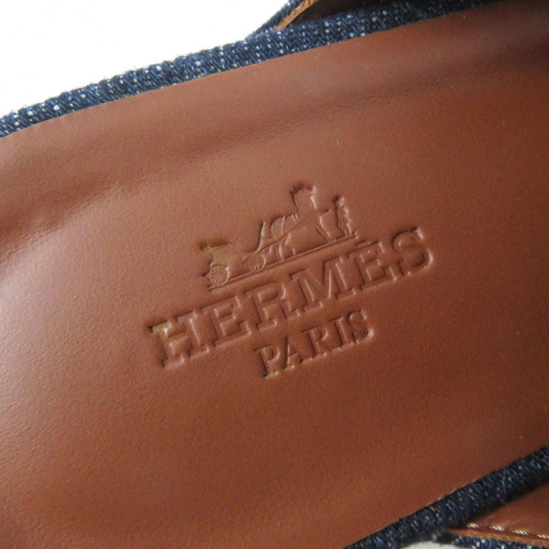 HERMES Sandals Main: Denim, Part: Leather, Part: Wood Indigo blue Carlotta Women 35 Used Authentic