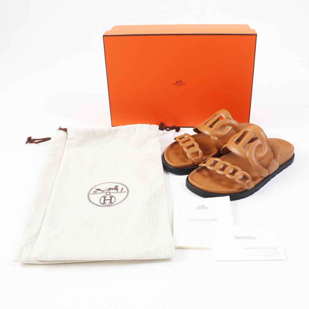 HERMES Sandals Main: Leather Brown extra Women 35 Used Authentic