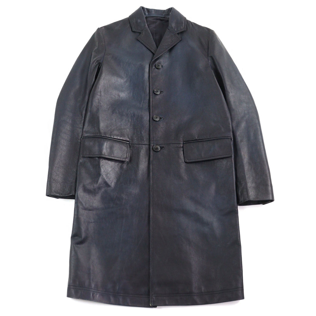 VALENTINO Leather coat NV0NB78P4MJ  Outer: Calfskin, Part: 100% Cotton, Lining: 100% Rayon Navy mens 44 Used Authentic