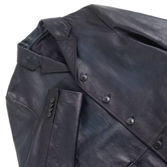 VALENTINO Leather coat NV0NB78P4MJ  Outer: Calfskin, Part: 100% Cotton, Lining: 100% Rayon Navy mens 44 Used Authentic