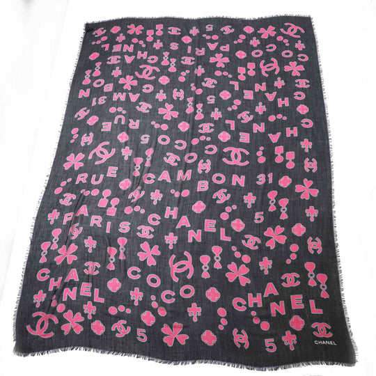 CHANEL scarf Main: 80% cashmere, Main: 20% silk Black pink Women Used Authentic