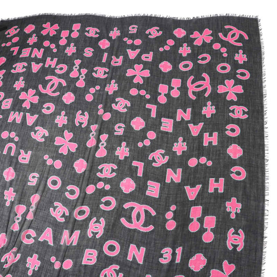 CHANEL scarf Main: 80% cashmere, Main: 20% silk Black pink Women Used Authentic