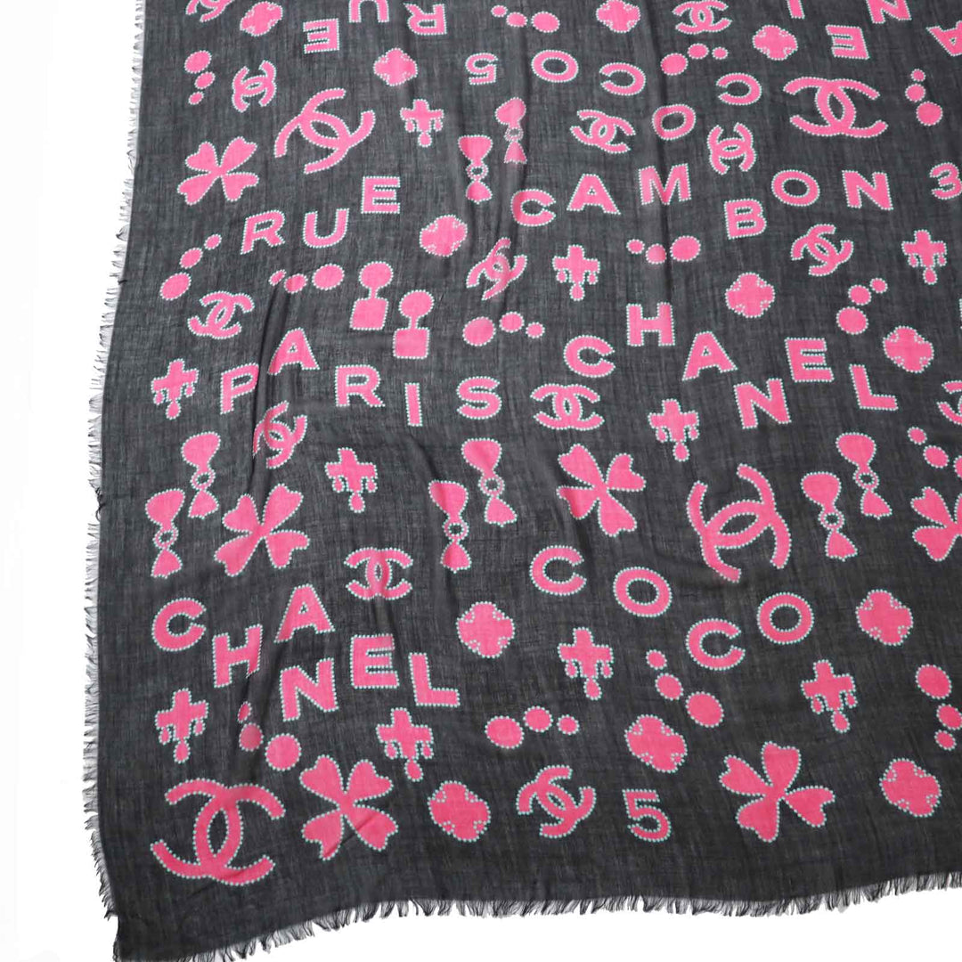 CHANEL scarf Main: 80% cashmere, Main: 20% silk Black pink Women Used Authentic