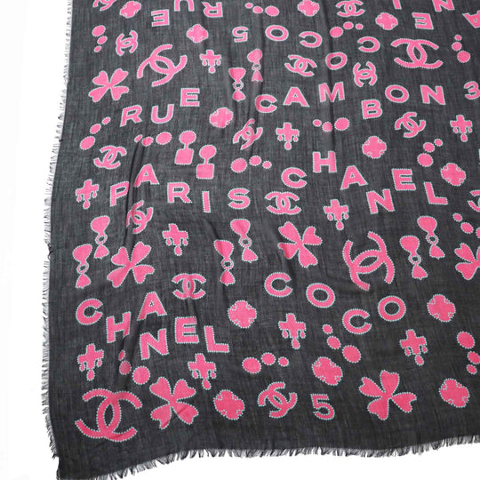 CHANEL scarf Main: 80% cashmere, Main: 20% silk Black pink Women Used Authentic