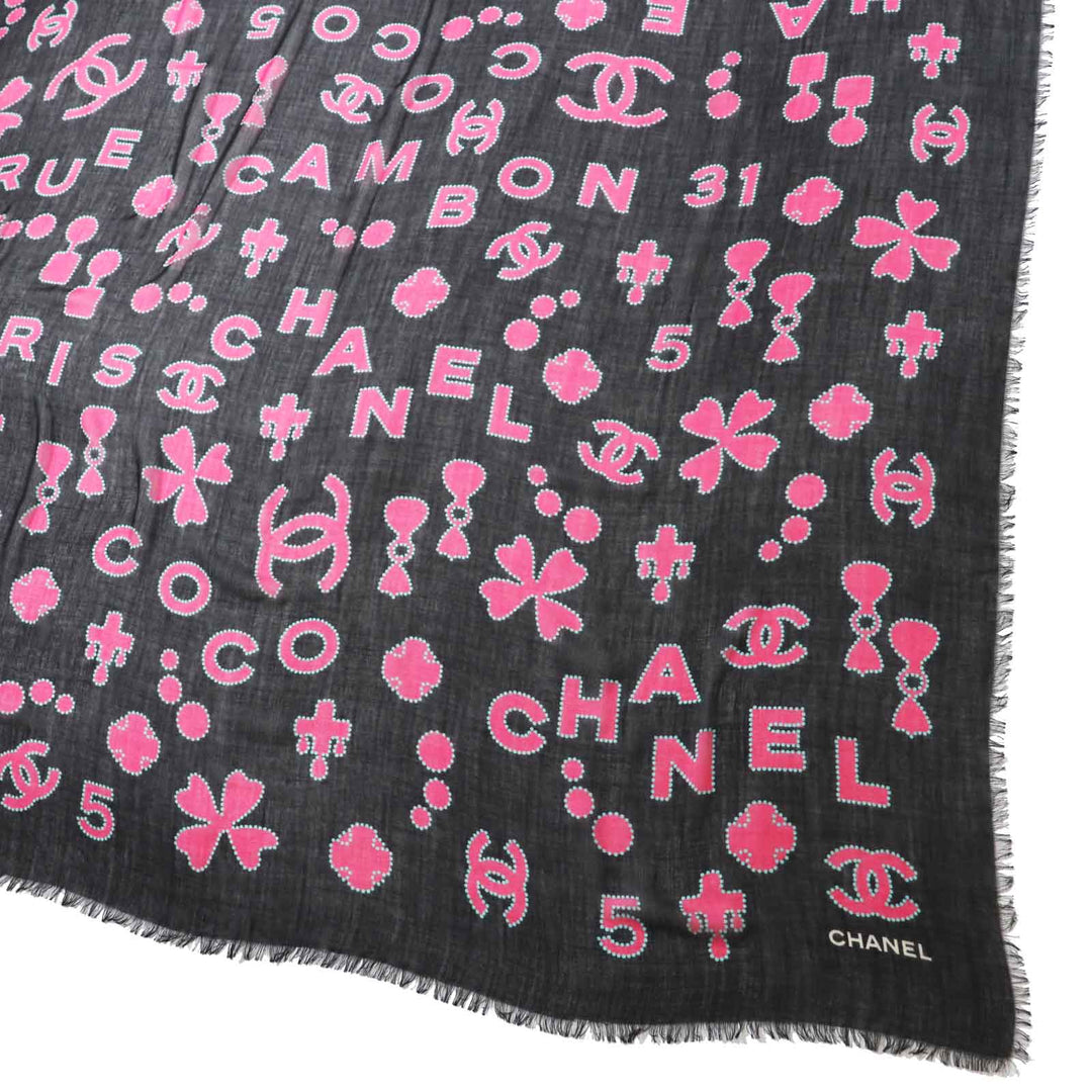 CHANEL scarf Main: 80% cashmere, Main: 20% silk Black pink Women Used Authentic