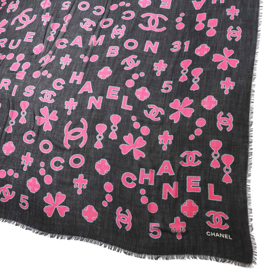 CHANEL scarf Main: 80% cashmere, Main: 20% silk Black pink Women Used Authentic