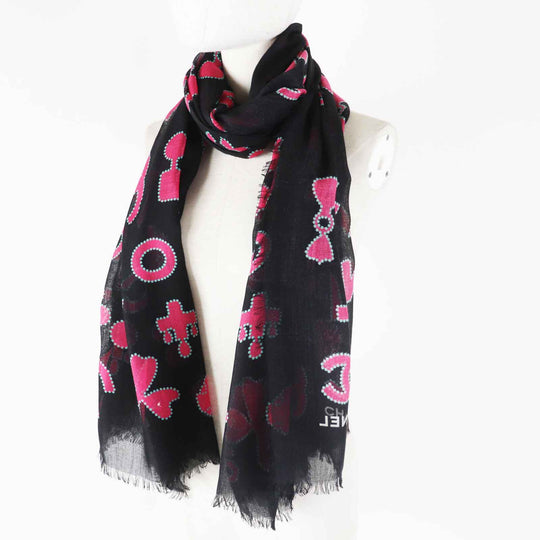 CHANEL scarf Main: 80% cashmere, Main: 20% silk Black pink Women Used Authentic