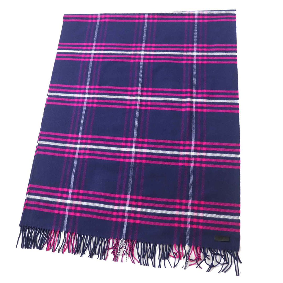 HERMES Scarf Main: 100% cashmere, Leather part: Cowhide Navy pink Women Used Authentic