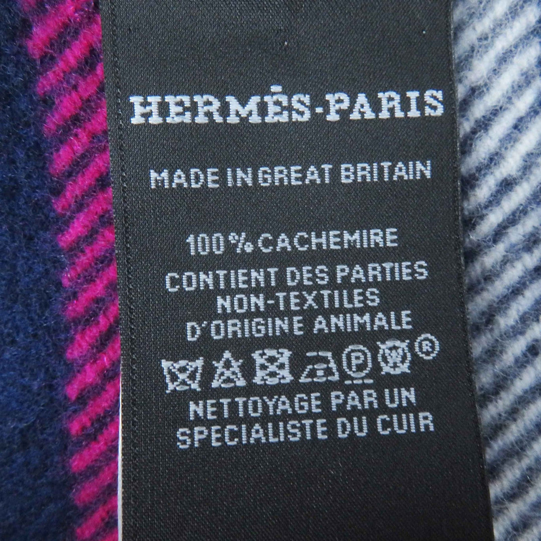 HERMES Scarf Main: 100% cashmere, Leather part: Cowhide Navy pink Women Used Authentic