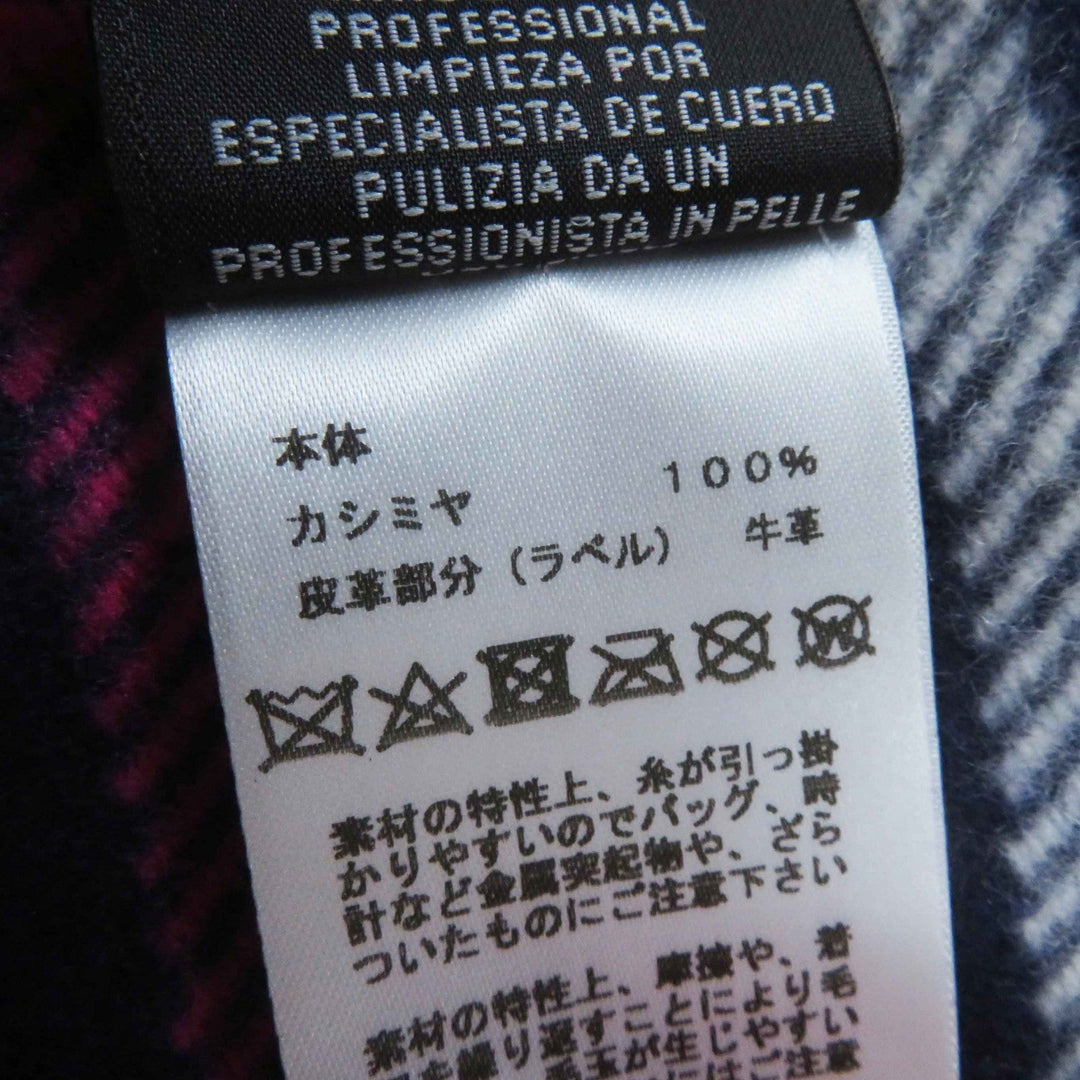 HERMES Scarf Main: 100% cashmere, Leather part: Cowhide Navy pink Women Used Authentic