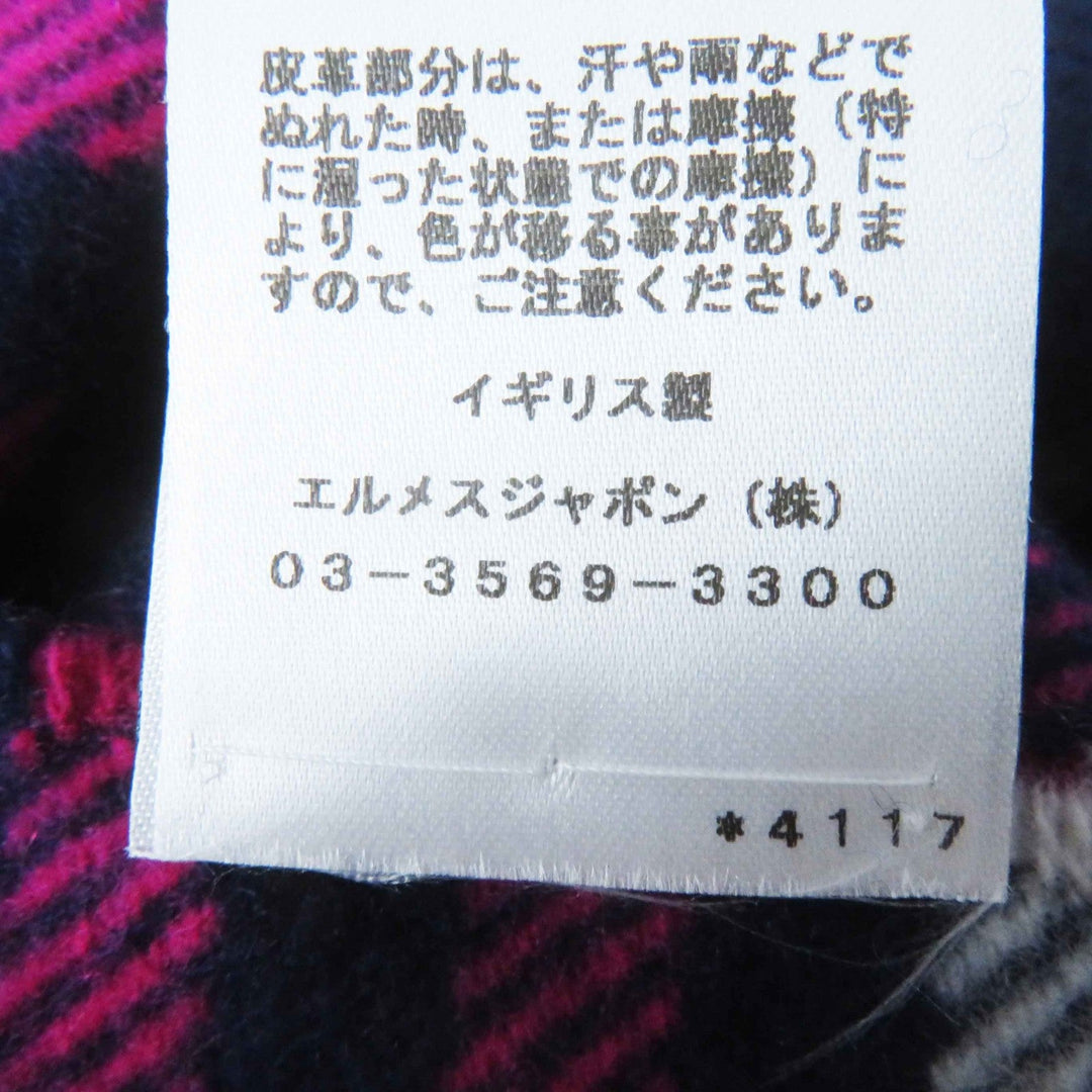 HERMES Scarf Main: 100% cashmere, Leather part: Cowhide Navy pink Women Used Authentic