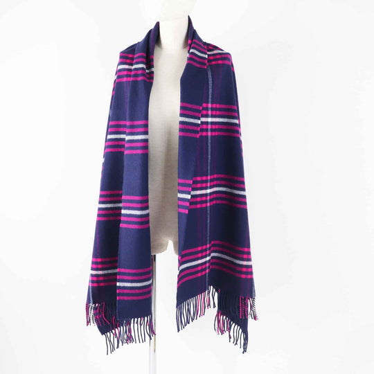 HERMES Scarf Main: 100% cashmere, Leather part: Cowhide Navy pink Women Used Authentic