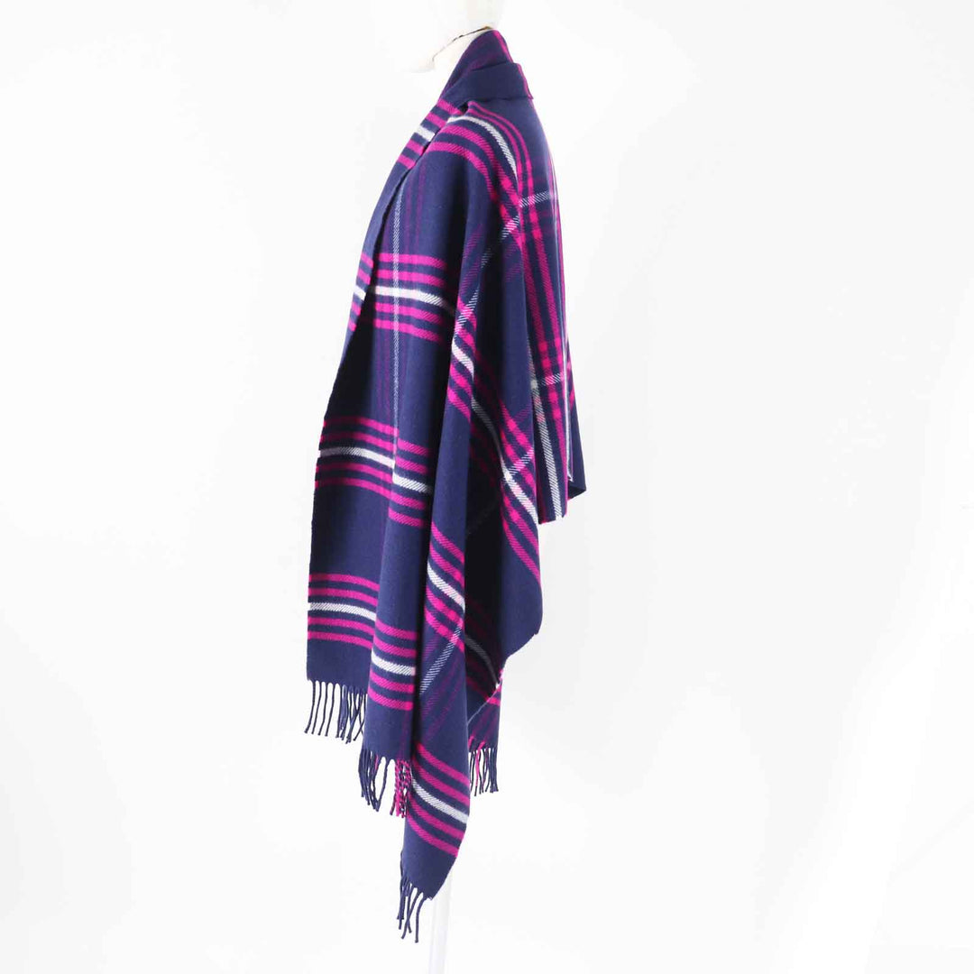 HERMES Scarf Main: 100% cashmere, Leather part: Cowhide Navy pink Women Used Authentic