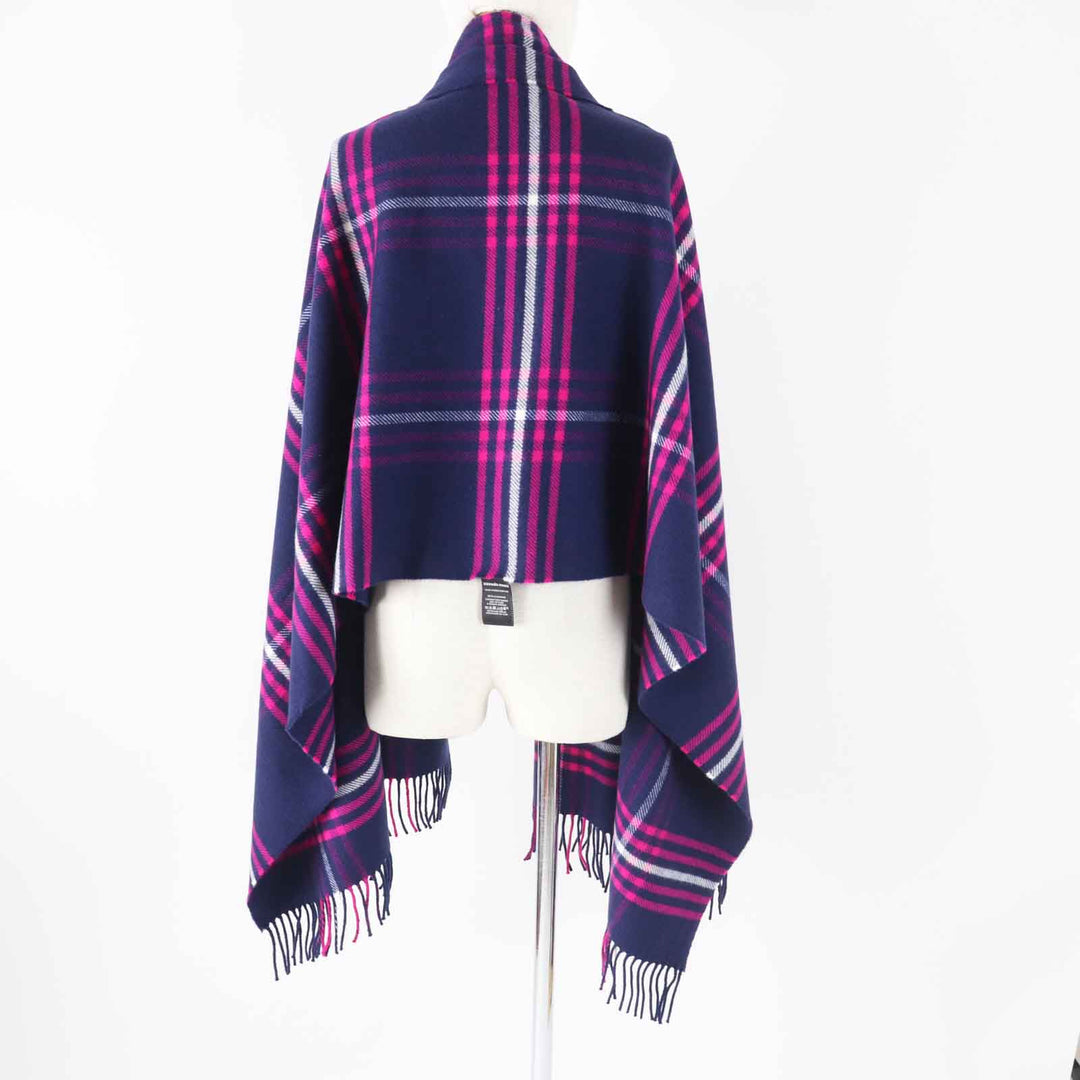 HERMES Scarf Main: 100% cashmere, Leather part: Cowhide Navy pink Women Used Authentic