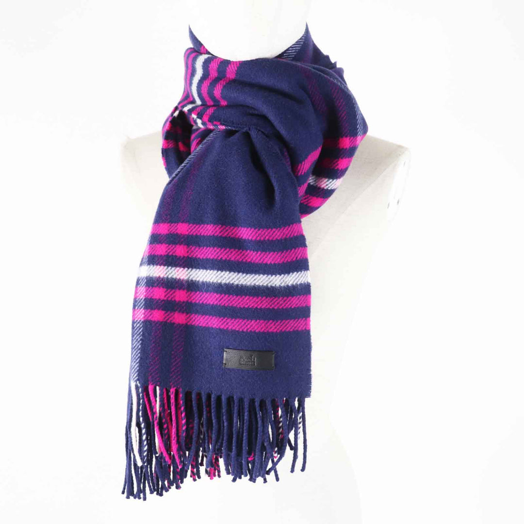 HERMES Scarf Main: 100% cashmere, Leather part: Cowhide Navy pink Women Used Authentic