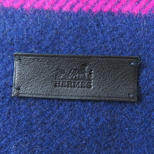 HERMES Scarf Main: 100% cashmere, Leather part: Cowhide Navy pink Women Used Authentic