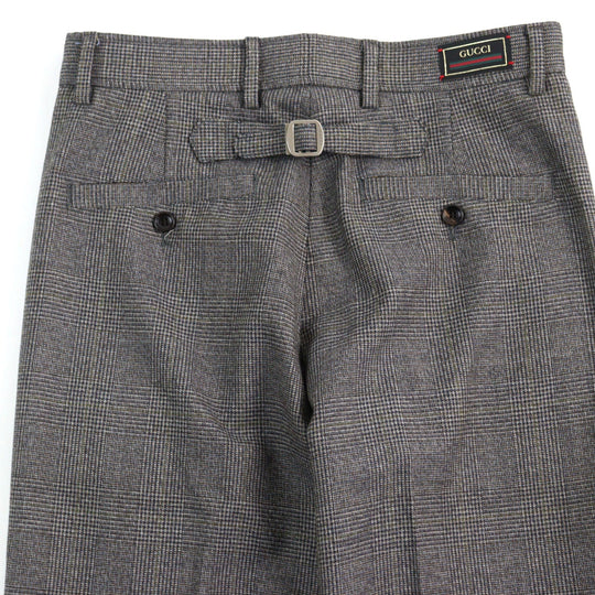 GUCCI Pants 690469 Main: 100% wool, part: 84% polyester, part: 16% metal fiber Grey Glen Check Pattern Fluid Drill mens 44 Used Authentic