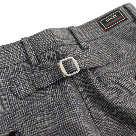 GUCCI Pants 690469 Main: 100% wool, part: 84% polyester, part: 16% metal fiber Grey Glen Check Pattern Fluid Drill mens 44 Used Authentic