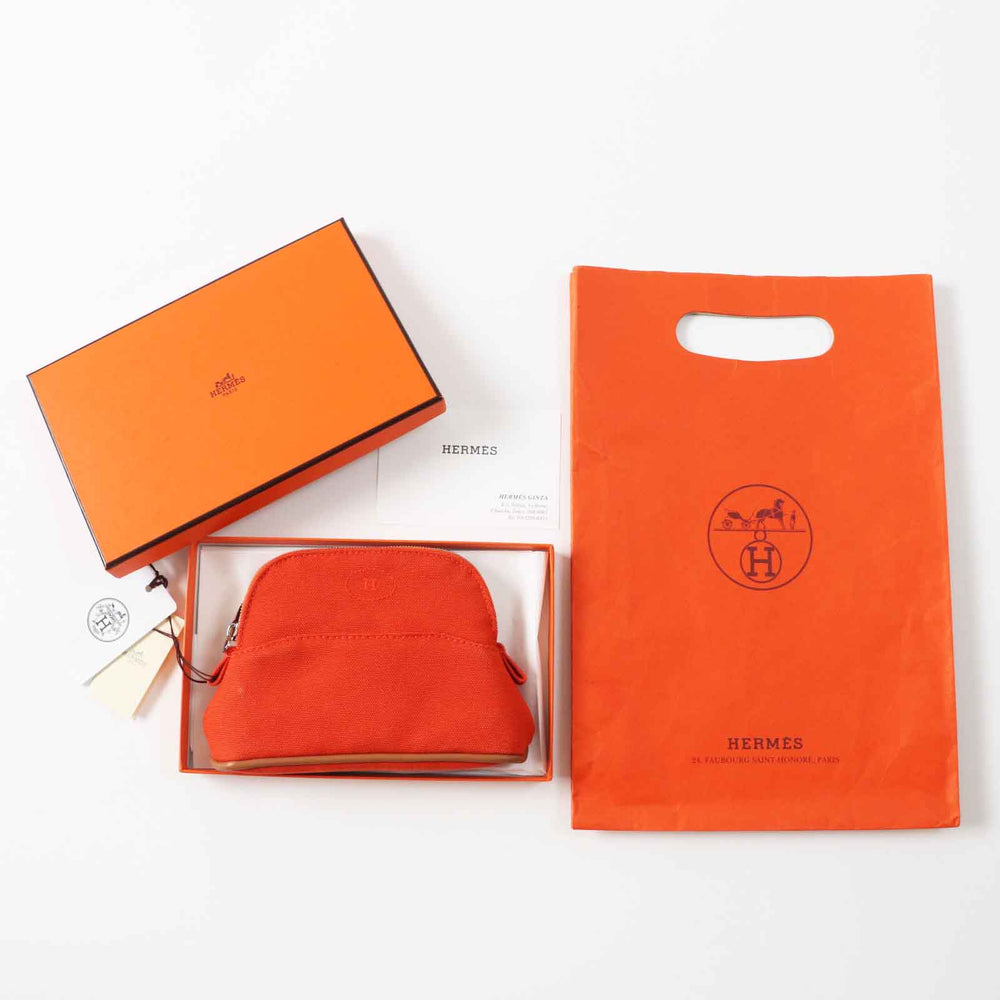 HERMES Pouch Main: Cotton, Part: Leather, Lining: Polyurethane, Lining: Cotton, Lining: Polyamide Orange Bolide Pouch Mini Women Used Authentic