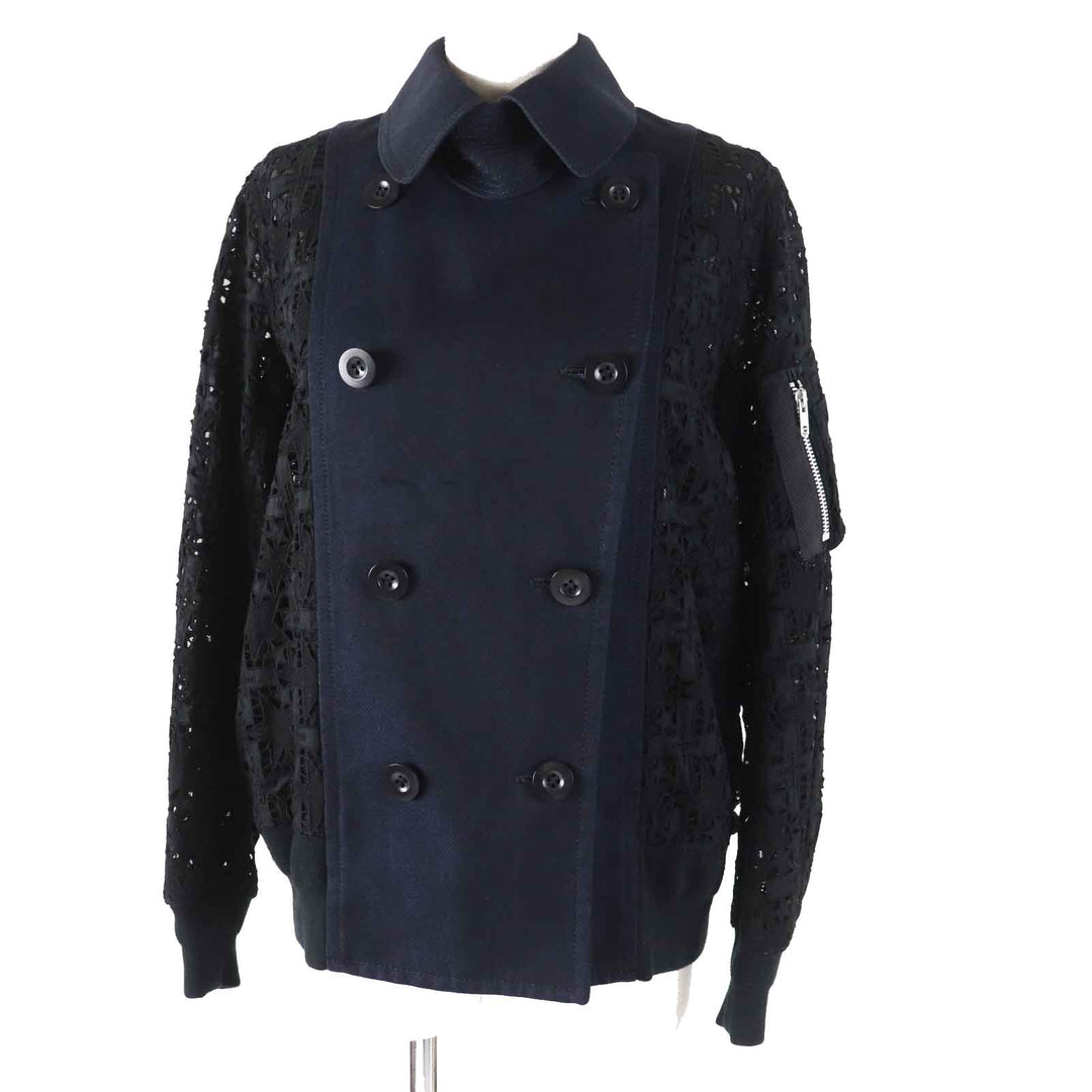 Sacai Jacket 16-02428 Outer: 100% cotton, part: 50% cotton, part: 50% polyester, part: 100% polyester, part: 100% cupra Navy black Paisley Cut Work Jacket Women 1 Used Authentic