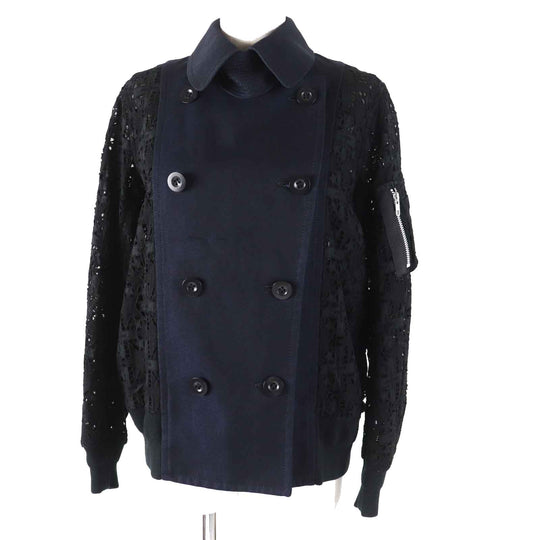 Sacai Jacket 16-02428 Outer: 100% cotton, part: 50% cotton, part: 50% polyester, part: 100% polyester, part: 100% cupra Navy black Paisley Cut Work Jacket Women 1 Used Authentic