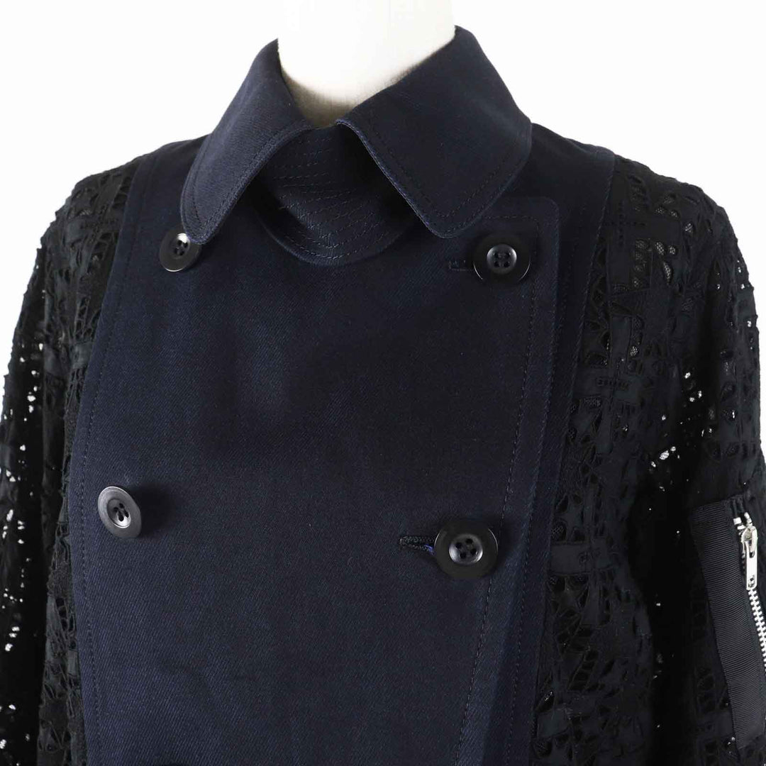 Sacai Jacket 16-02428 Outer: 100% cotton, part: 50% cotton, part: 50% polyester, part: 100% polyester, part: 100% cupra Navy black Paisley Cut Work Jacket Women 1 Used Authentic