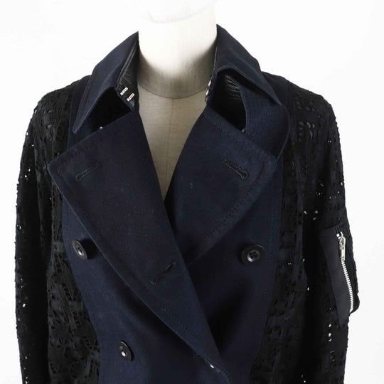 Sacai Jacket 16-02428 Outer: 100% cotton, part: 50% cotton, part: 50% polyester, part: 100% polyester, part: 100% cupra Navy black Paisley Cut Work Jacket Women 1 Used Authentic