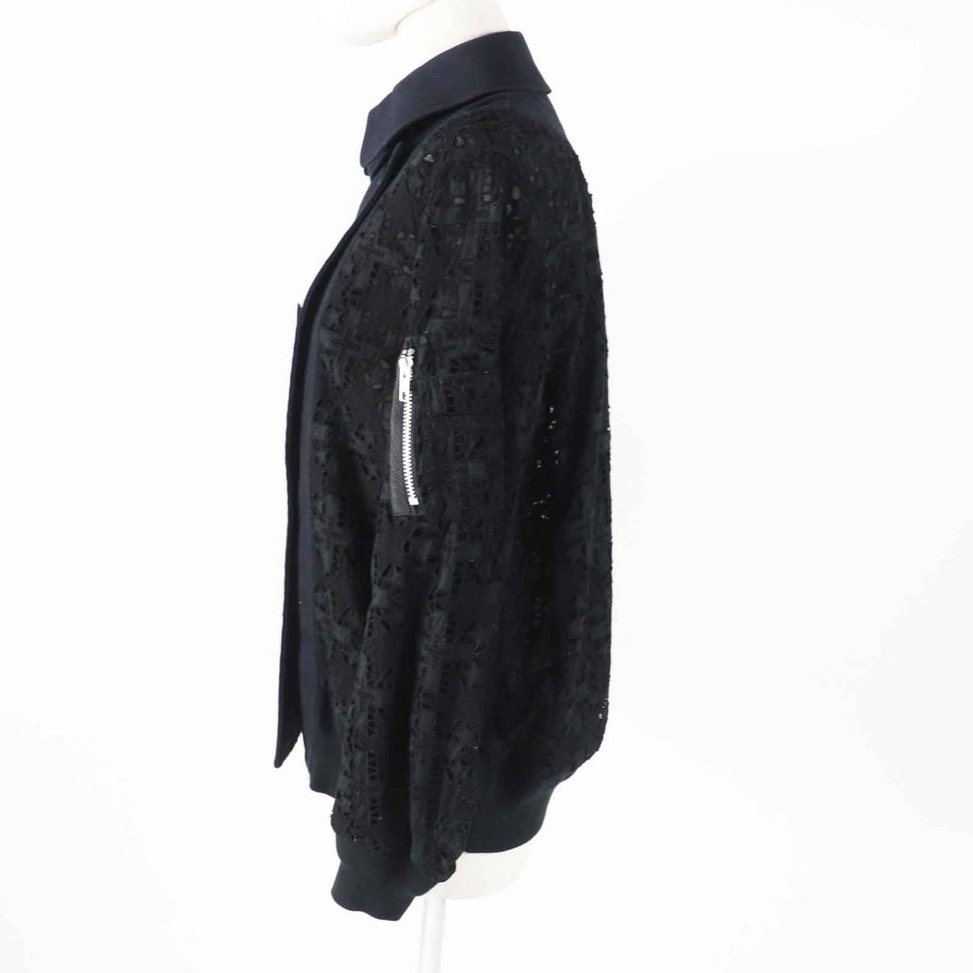 Sacai Jacket 16-02428 Outer: 100% cotton, part: 50% cotton, part: 50% polyester, part: 100% polyester, part: 100% cupra Navy black Paisley Cut Work Jacket Women 1 Used Authentic