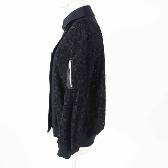 Sacai Jacket 16-02428 Outer: 100% cotton, part: 50% cotton, part: 50% polyester, part: 100% polyester, part: 100% cupra Navy black Paisley Cut Work Jacket Women 1 Used Authentic