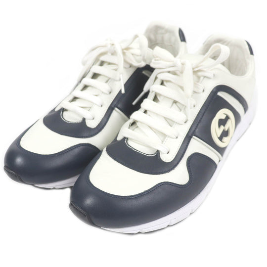 GUCCI Low cut sneakers 426184 Main: Leather Navy white mens 8 1/2 Used Authentic