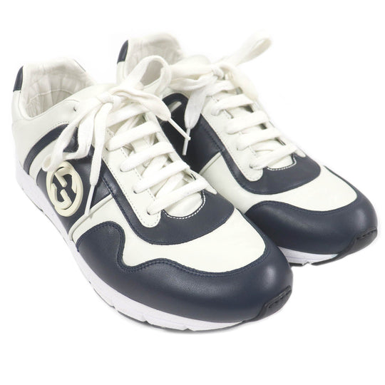 GUCCI Low cut sneakers 426184 Main: Leather Navy white mens 8 1/2 Used Authentic