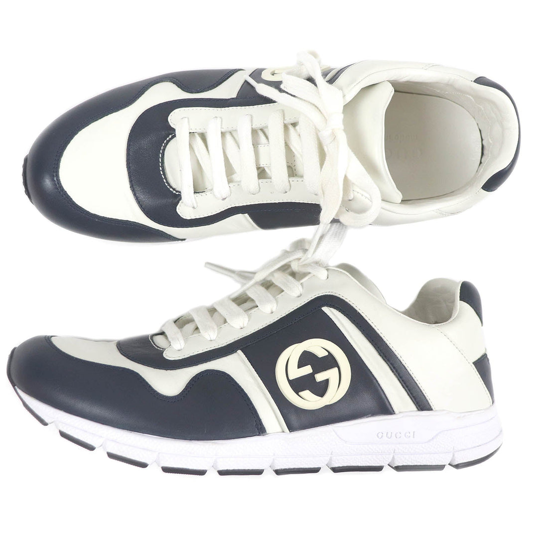 GUCCI Low cut sneakers 426184 Main: Leather Navy white mens 8 1/2 Used Authentic