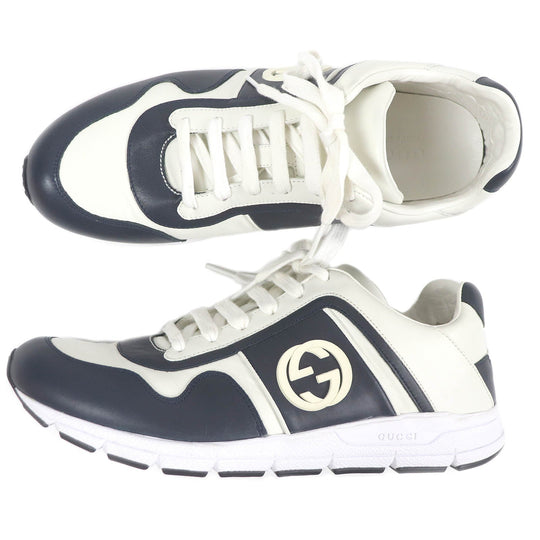 GUCCI Low cut sneakers 426184 Main: Leather Navy white mens 8 1/2 Used Authentic