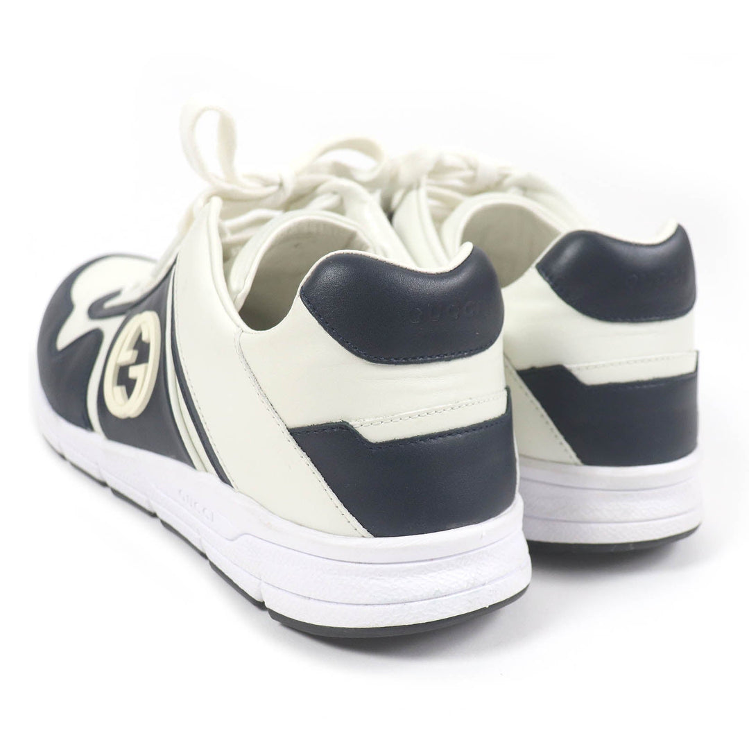 GUCCI Low cut sneakers 426184 Main: Leather Navy white mens 8 1/2 Used Authentic