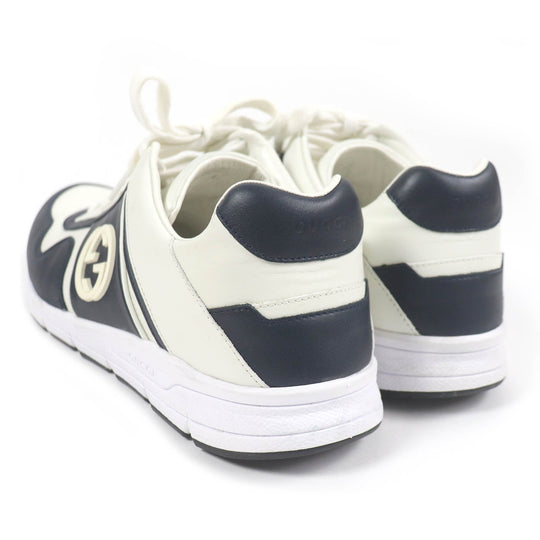 GUCCI Low cut sneakers 426184 Main: Leather Navy white mens 8 1/2 Used Authentic