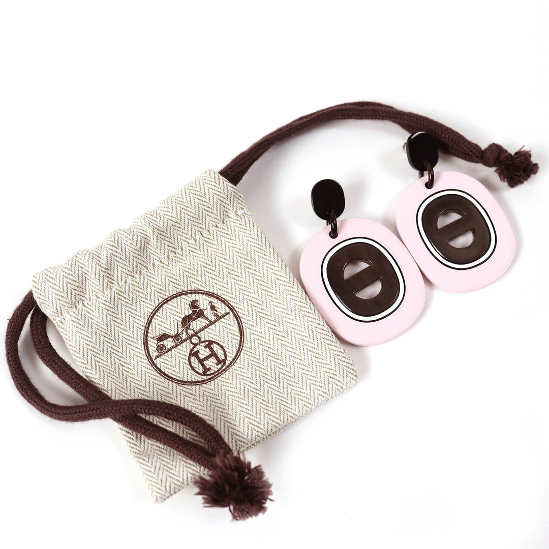 HERMES Pierce Main: Buffalo horn Pink Brown Black Fidelio Village PM Women Used Authentic